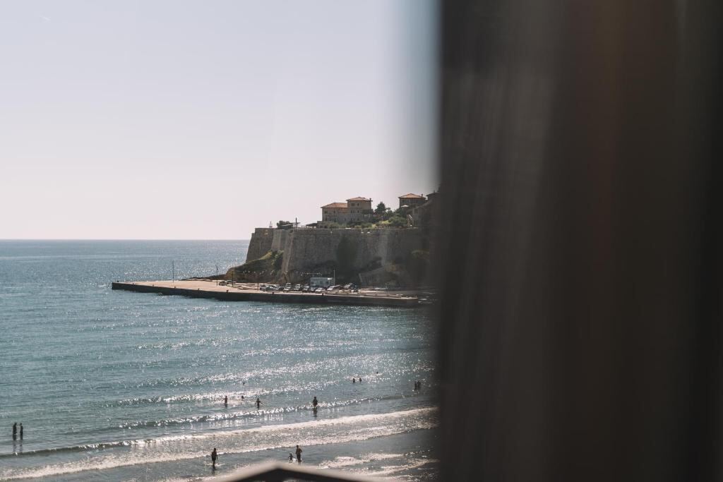 View of the Ulcinj old town walls and pier from Hotel Cruiser Luxury